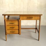 Oak and leather desk, France 1955