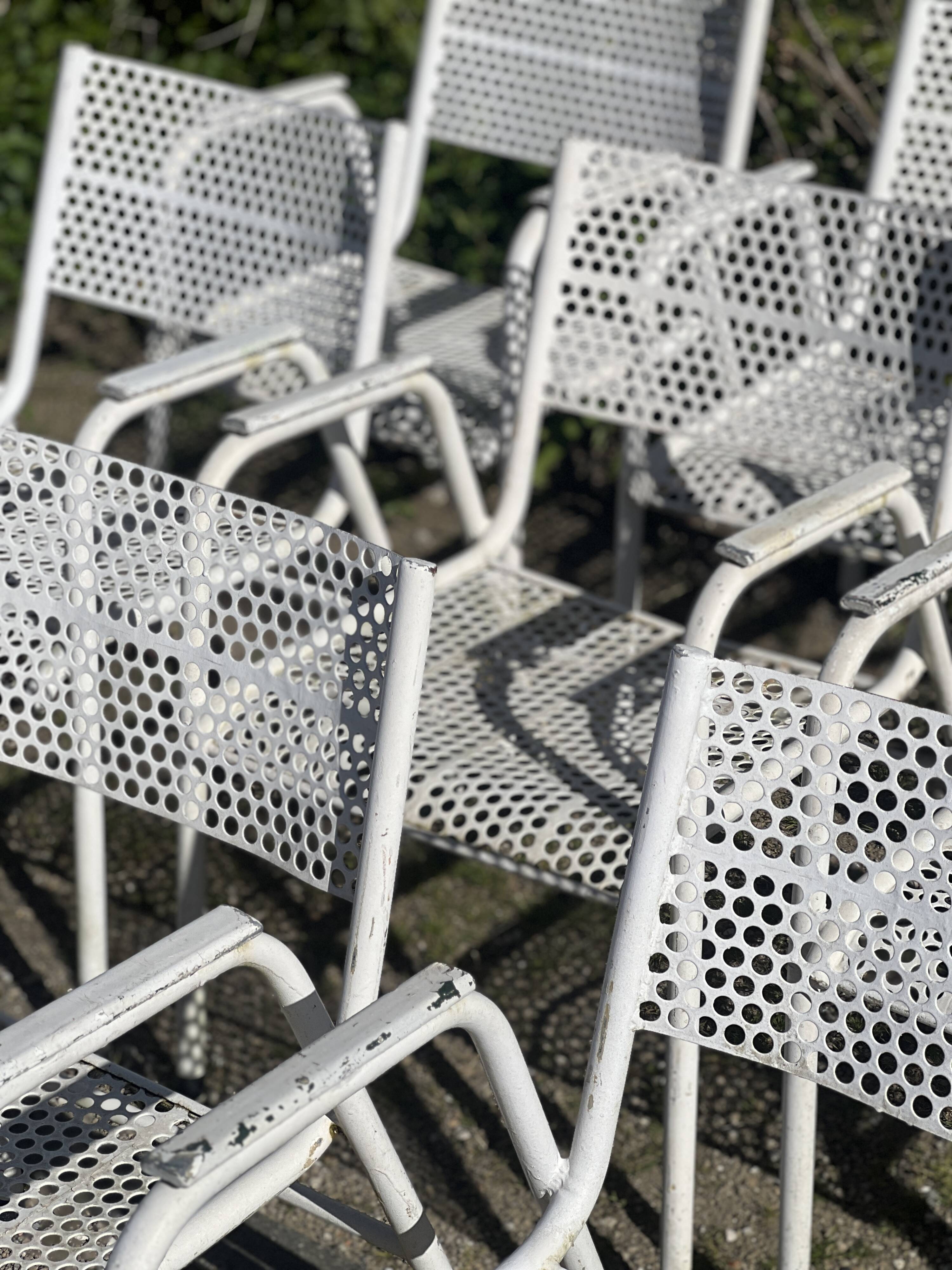 Set of 10 perforated metal garden chairs