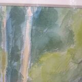 Tableau aquarelle barque dans marais signé j chabot