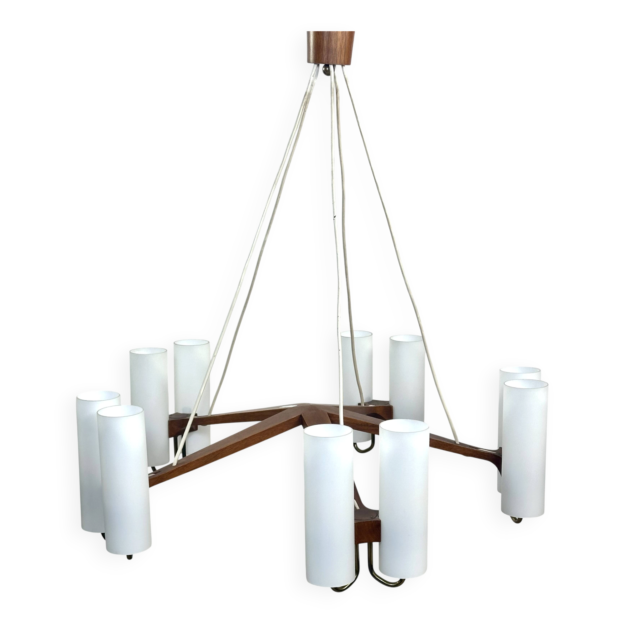 vintage Scandinavian chandelier 10 lights Östen Kristiansson for Luxus 1960s