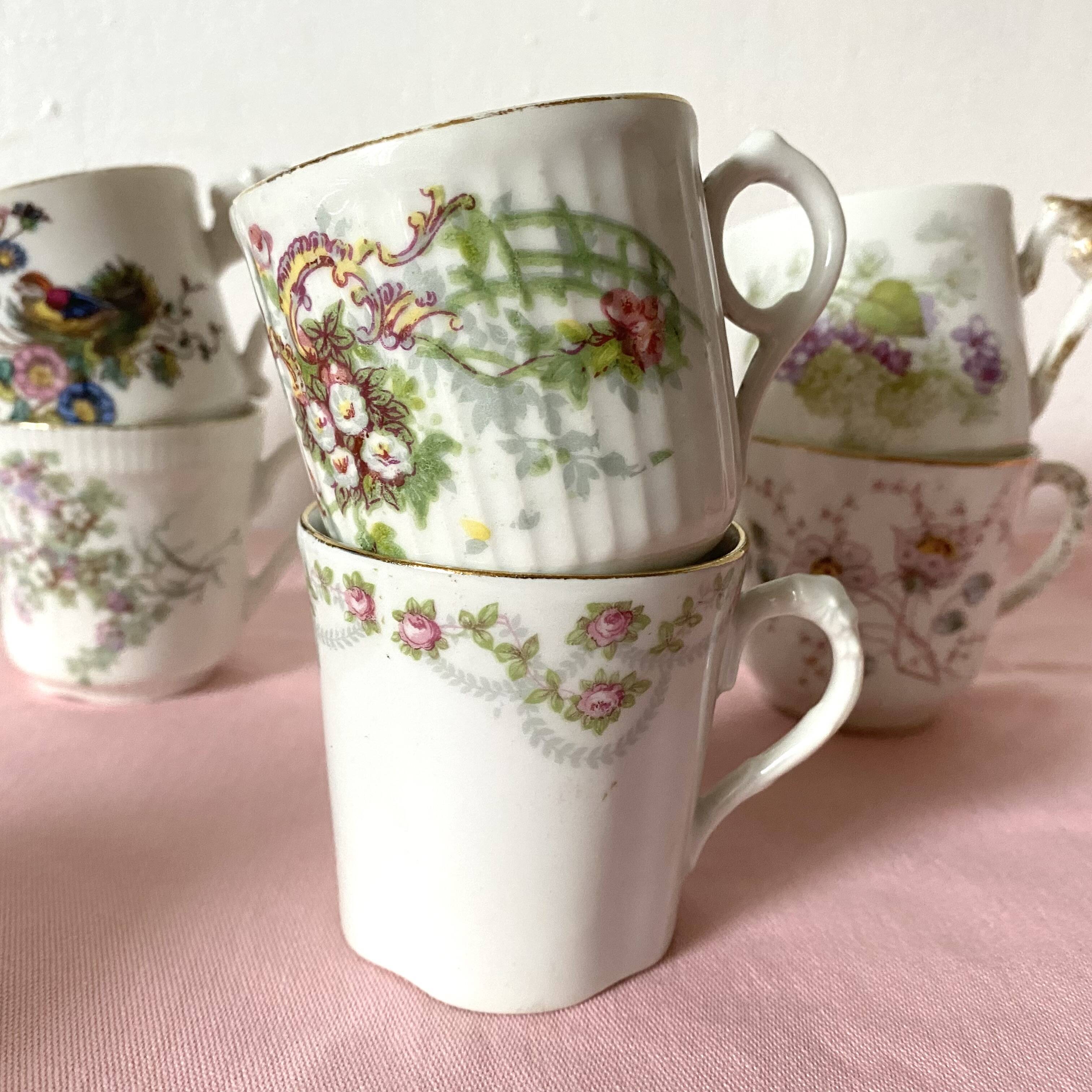 Old flowery coffee cups mismatched