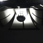 Impressive Space Age chandelier with 5 lights, chrome metal, Italy 1970s.