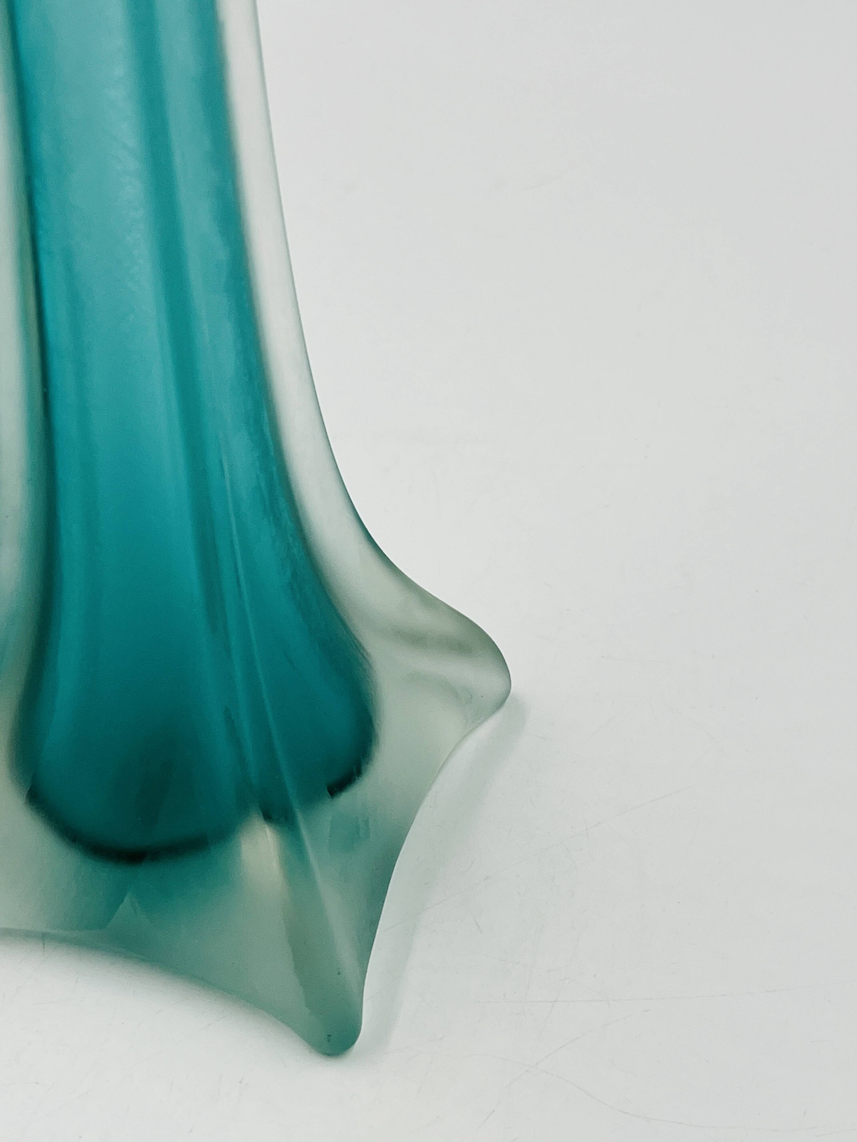 Turquoise glass soliflore in Murano style, Eiffel Tower shape.