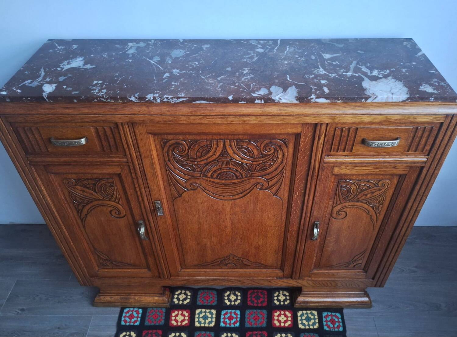 Buffet art déco plateau marbre, meuble vaisselier ancien