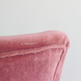 Vintage toad armchair in pink velvet with fringes, 50s/60s