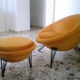 Cocoon armchairs and footrest 1950
