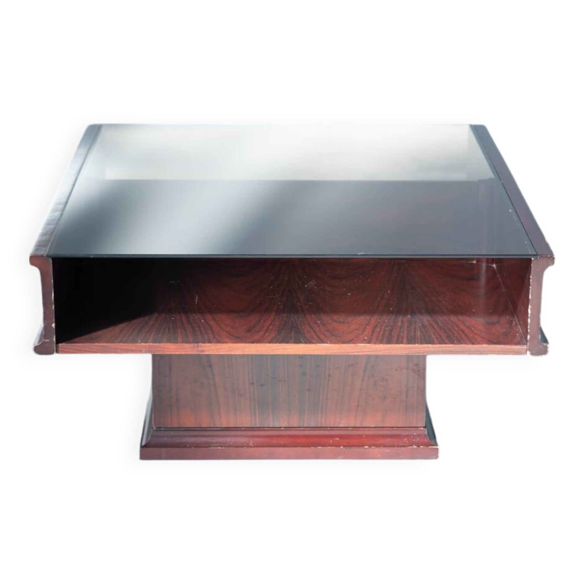Vintage Mahogany Coffee Table with Glass Top – 1970s