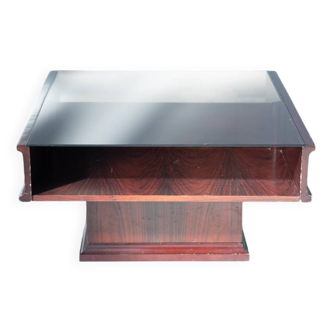 Vintage Mahogany Coffee Table with Glass Top – 1970s