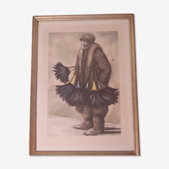 Lithographie G. Tournon ( 1895-1961 ), le vendeur de balais
