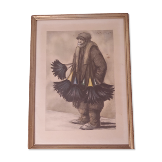 Lithograph G. Tournon (1895-1961), the broom salesman