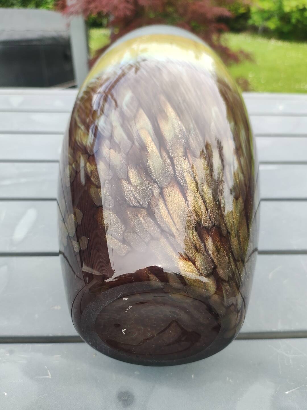 Large Cylindrical Vase in Murano Blown Art Glass/Gold Glitter