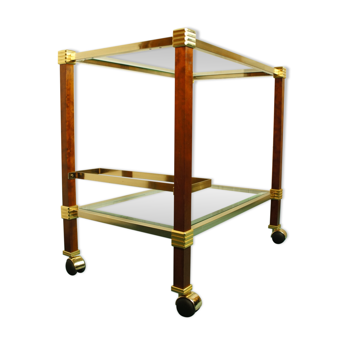 Dessert bar "Hollywood Regency" in gold metal, bevelled glass and mahogany