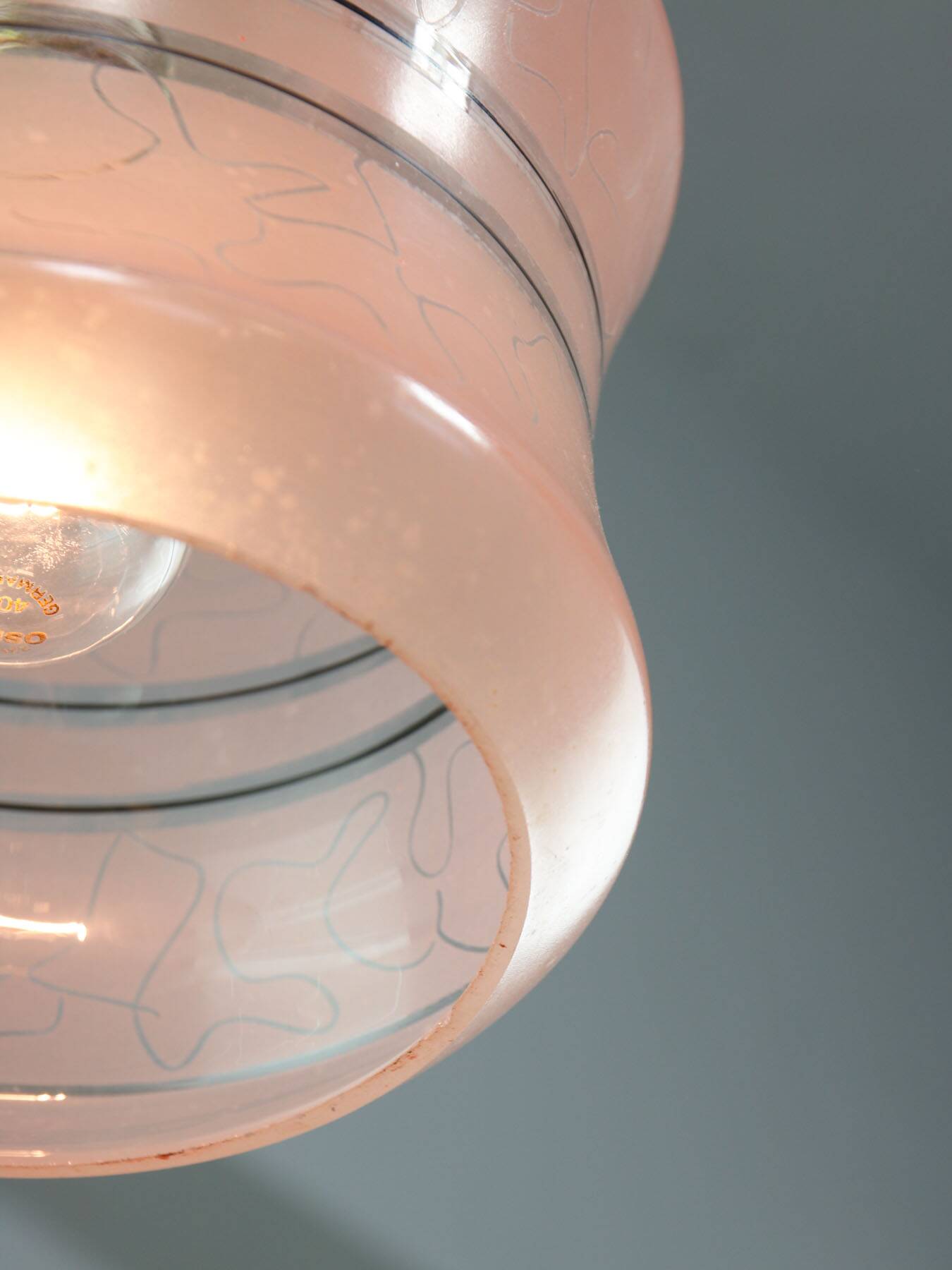 Vintage Italian Chrome and Pink Glass Pendant Lamp