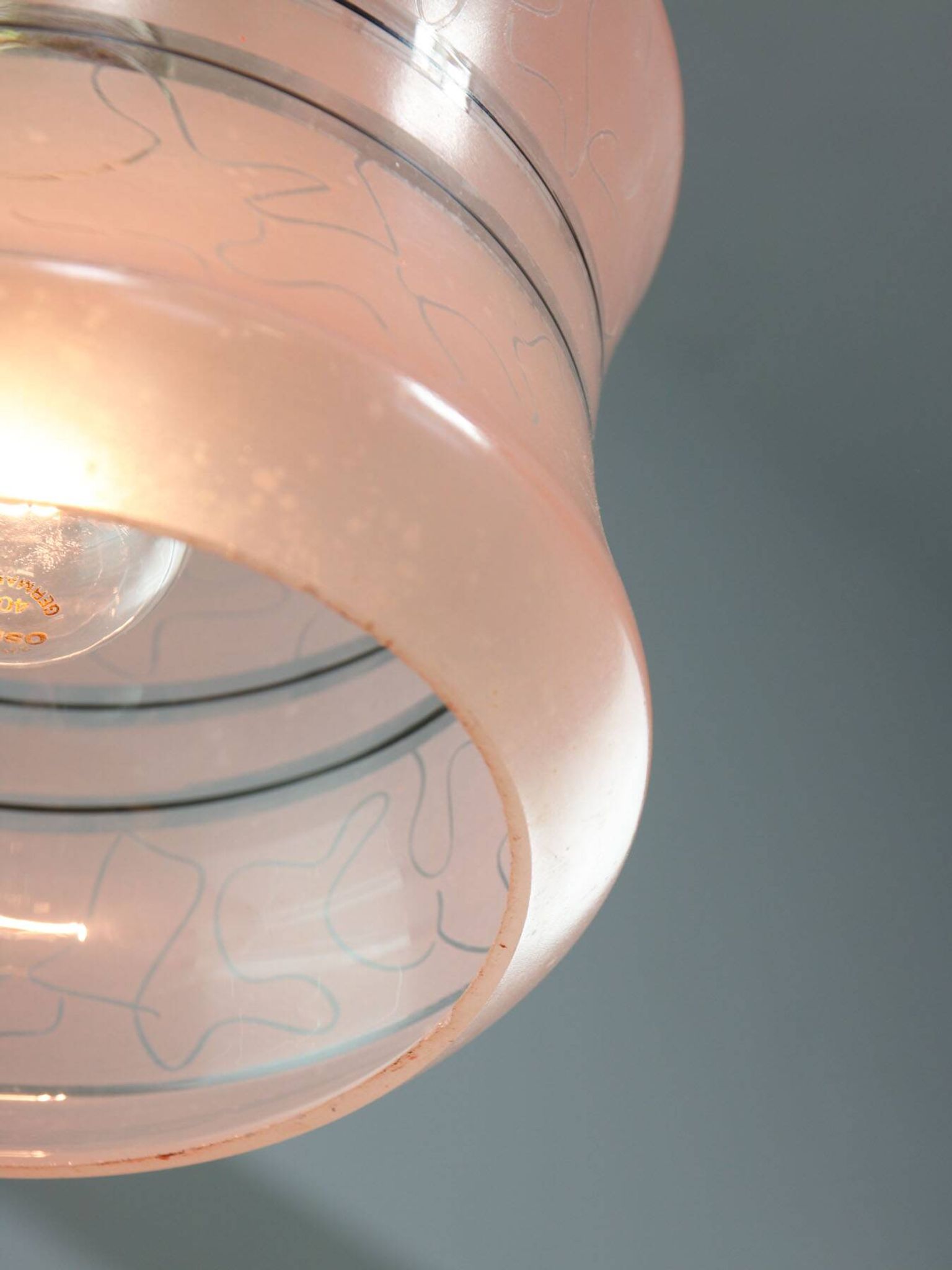 Vintage Italian Chrome and Pink Glass Pendant Lamp
