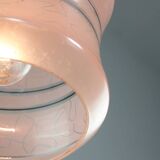 Vintage Italian Chrome and Pink Glass Pendant Lamp