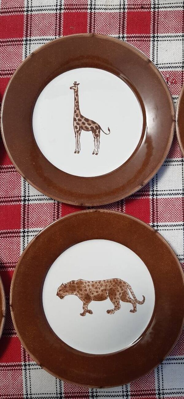 Lot de 6 assiettes vintage ''animaux de la savane