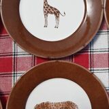 Lot de 6 assiettes vintage "animaux de la savane"
