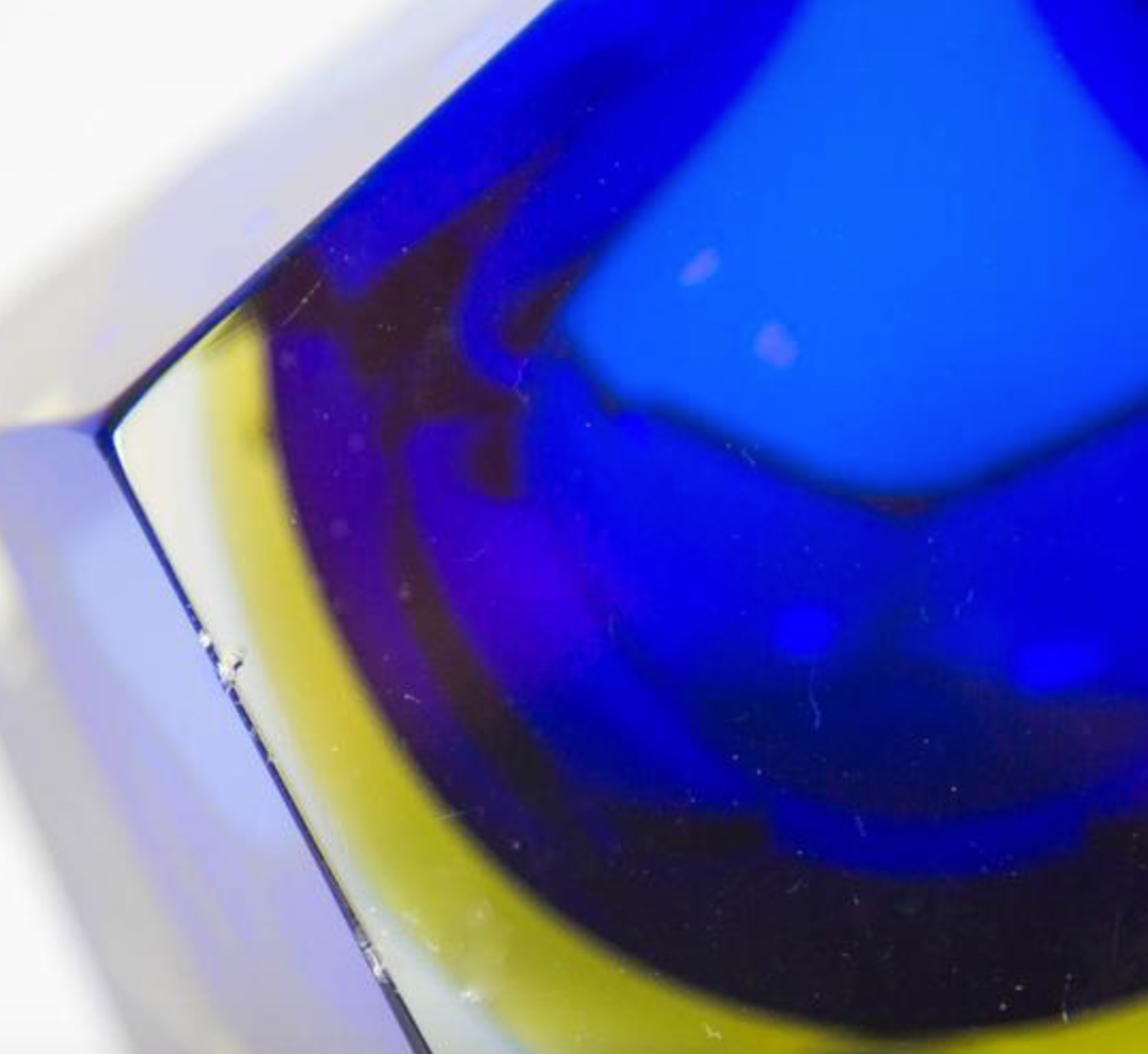 Blue and yellow Murano Mandruzzato ashtray