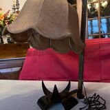 Vintage wrought iron burlap table lamp