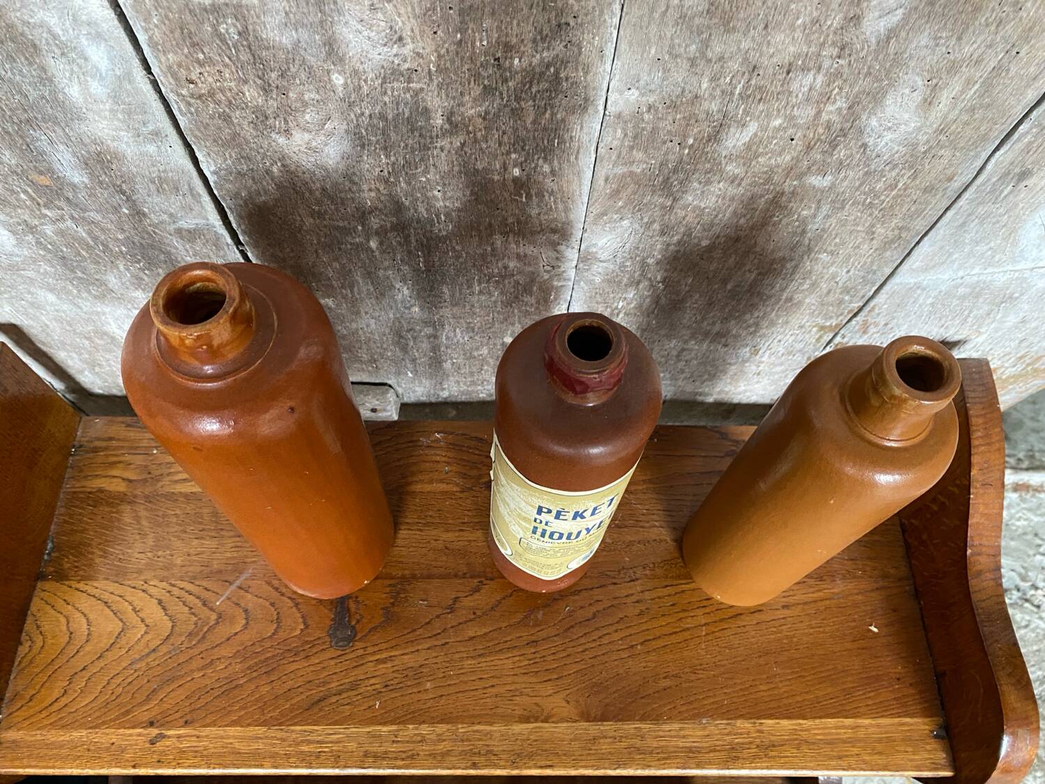 Set of 3 Old Vintage Brown Stoneware Bottles