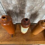 Série 3 Anciennes Bouteilles Grès Marron Vintage