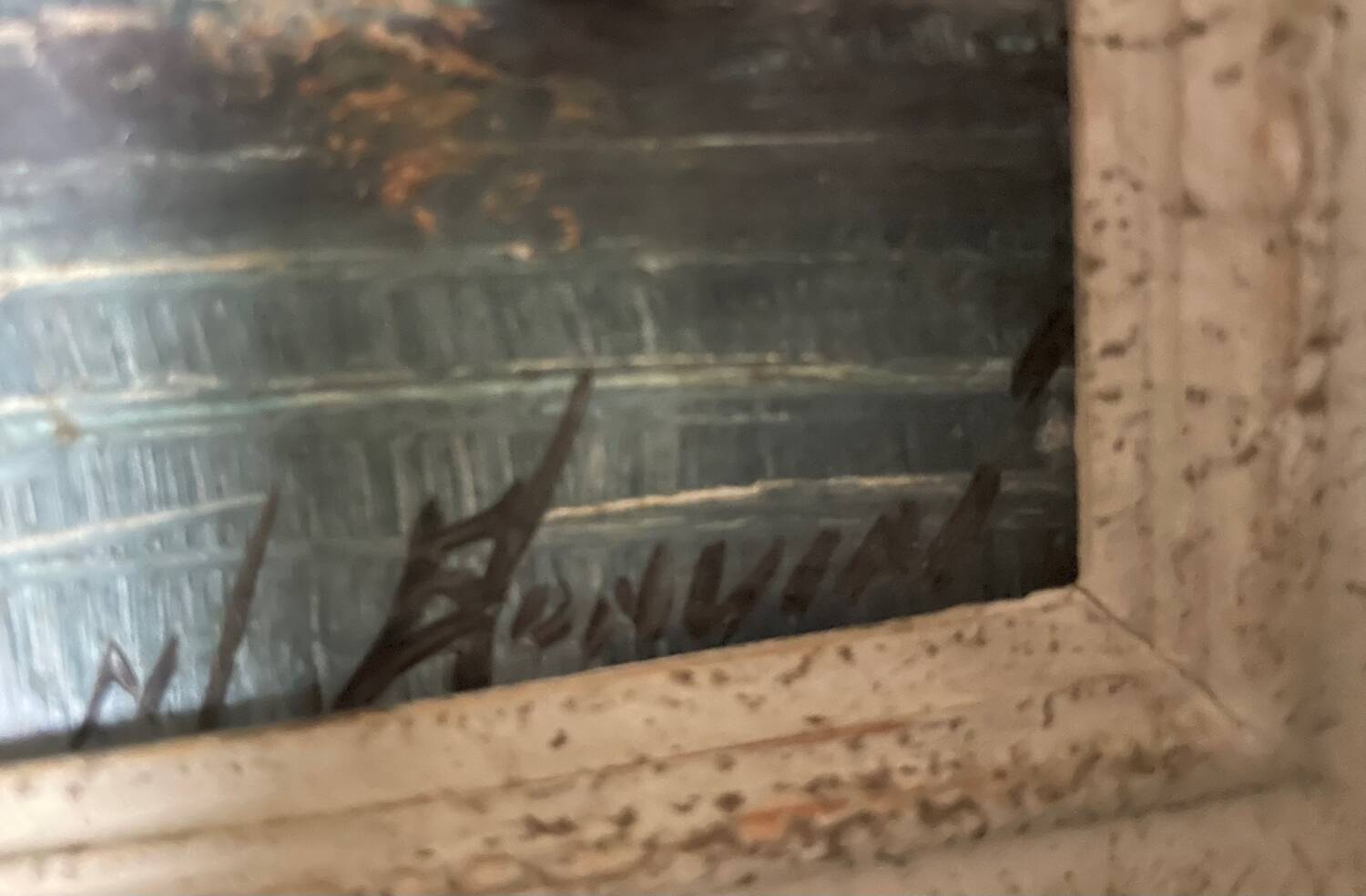 Signed mountain landscape painting.