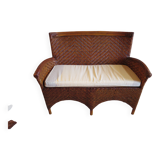 Two-seater banquette in woven rattan, wood and bamboo, 1980s.