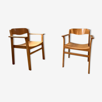Pair of japandi beech armchairs