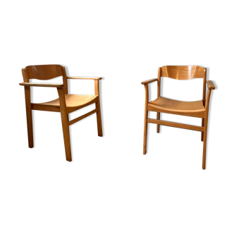 Pair of japandi beech armchairs