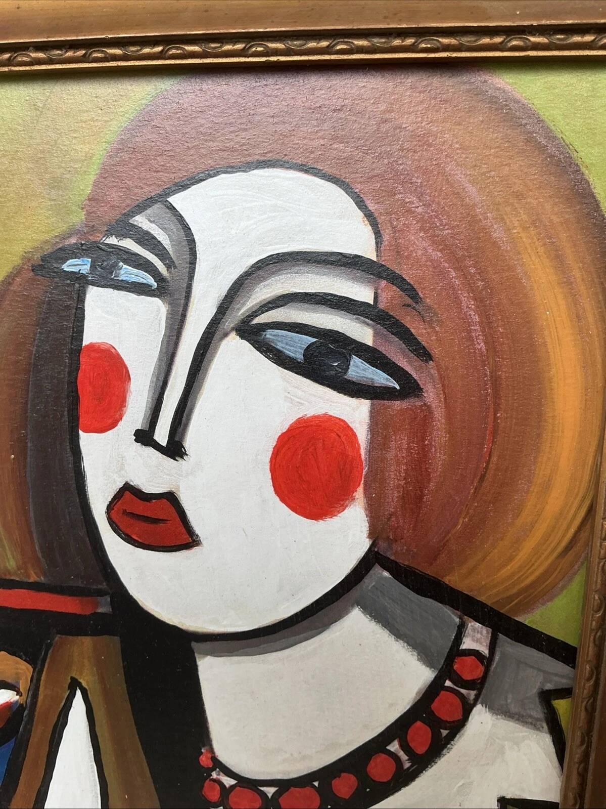 Vintage portrait de style hugó scheiber | expressionniste cubisme femme peinture à l’huile