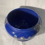 Antique blue flowerpot, ceramic, Art Nouveau earthenware circa 1900