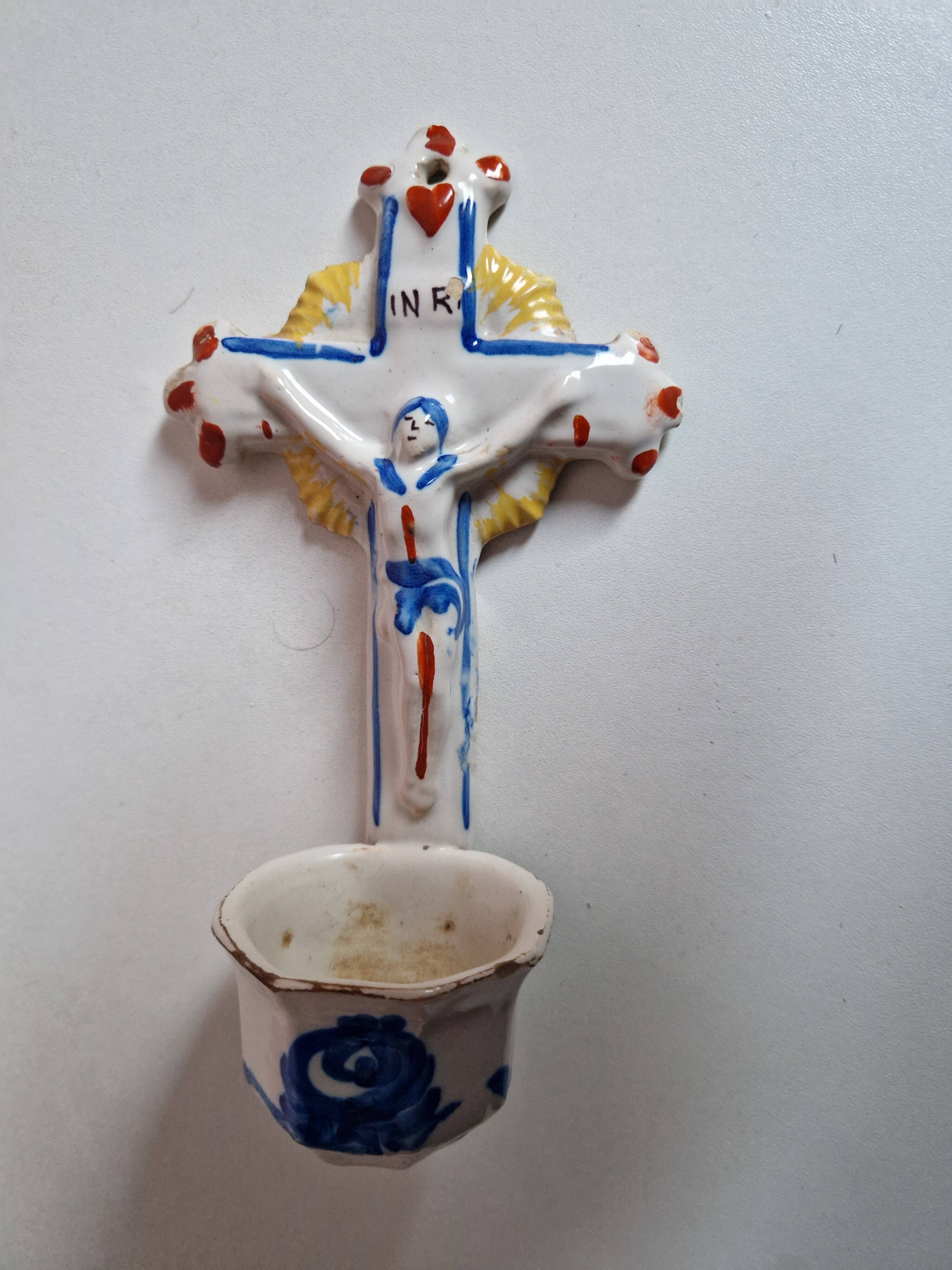 19th century earthenware holy water font