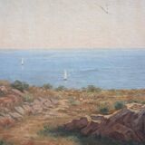 Painting Oil on Canvas Framed, signed Victor Barjon (1845-1920), Cote Rocheuse Bretagne