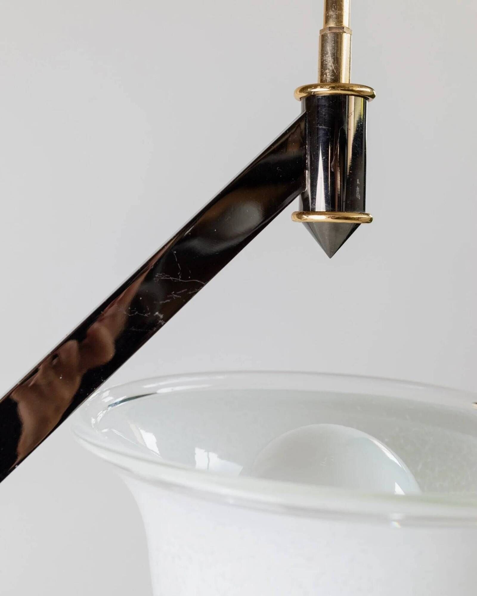 White Murano Glass Ceiling Lamp with Gold Metal Trim – 1980s Italian Vintage Triangular Chandelier