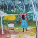 Painting on wood scene of cuba life