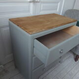 Compass feet vintage gray green, 3 drawers, wooden tray.