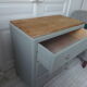 Compass feet vintage gray green, 3 drawers, wooden tray.