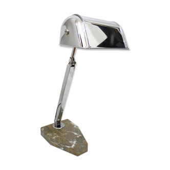 Office Art Deco lamp, chrome metal, & base marble, 1930 s