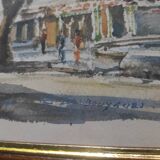 Framed watercolor "Salon de Provence-la Fontaine Moussue" by Louis Lasbouygues