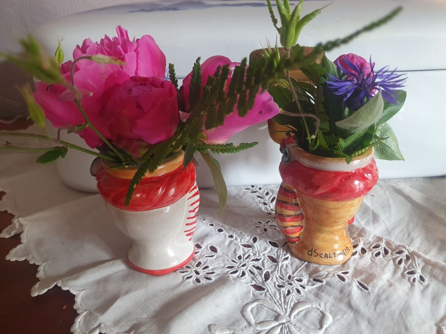 Set of 2 Sicilian vases ceramic heads of caltagirone
