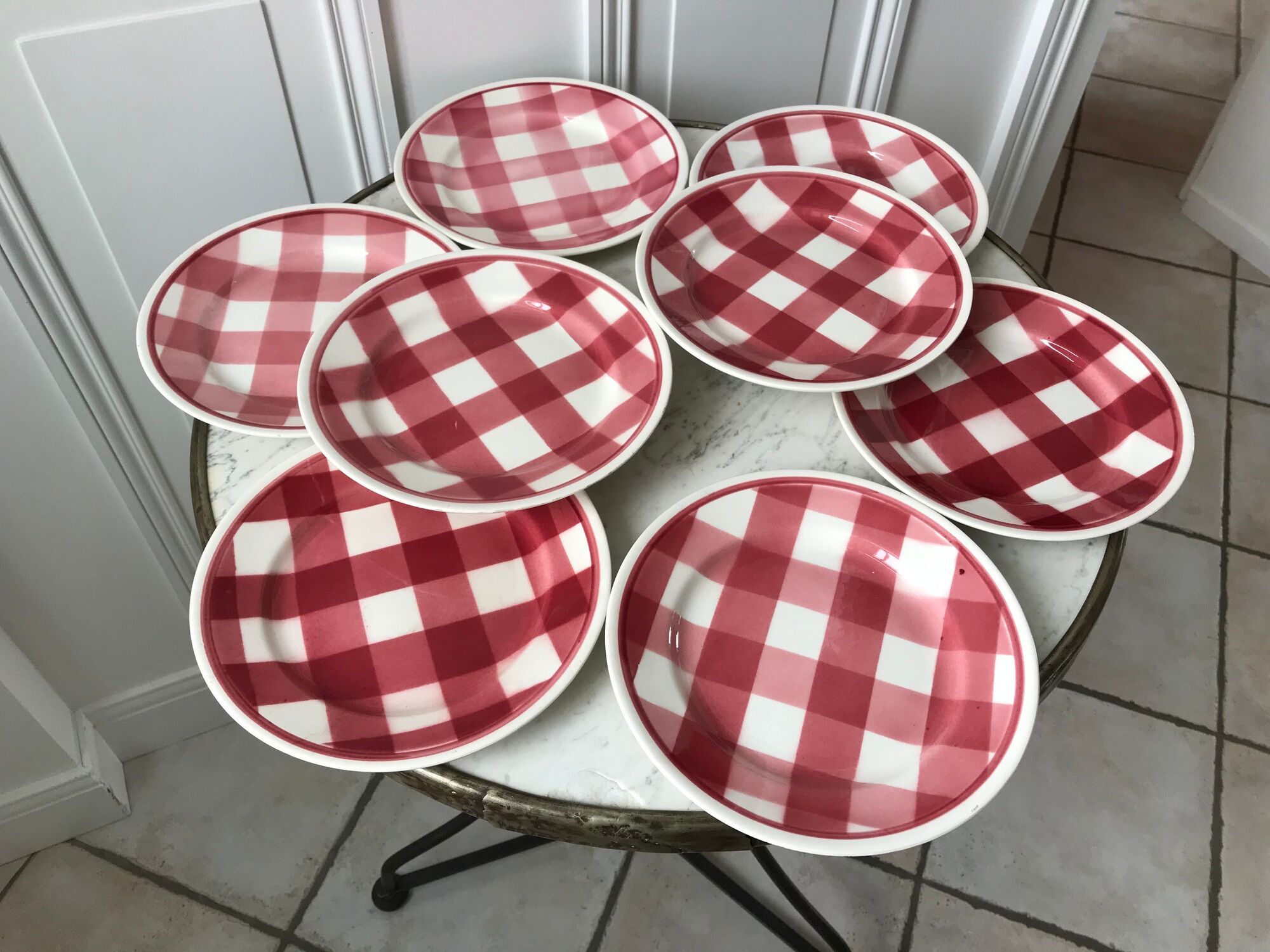 Set of 8 dessert plates fb badonviller pink gingham model 40s