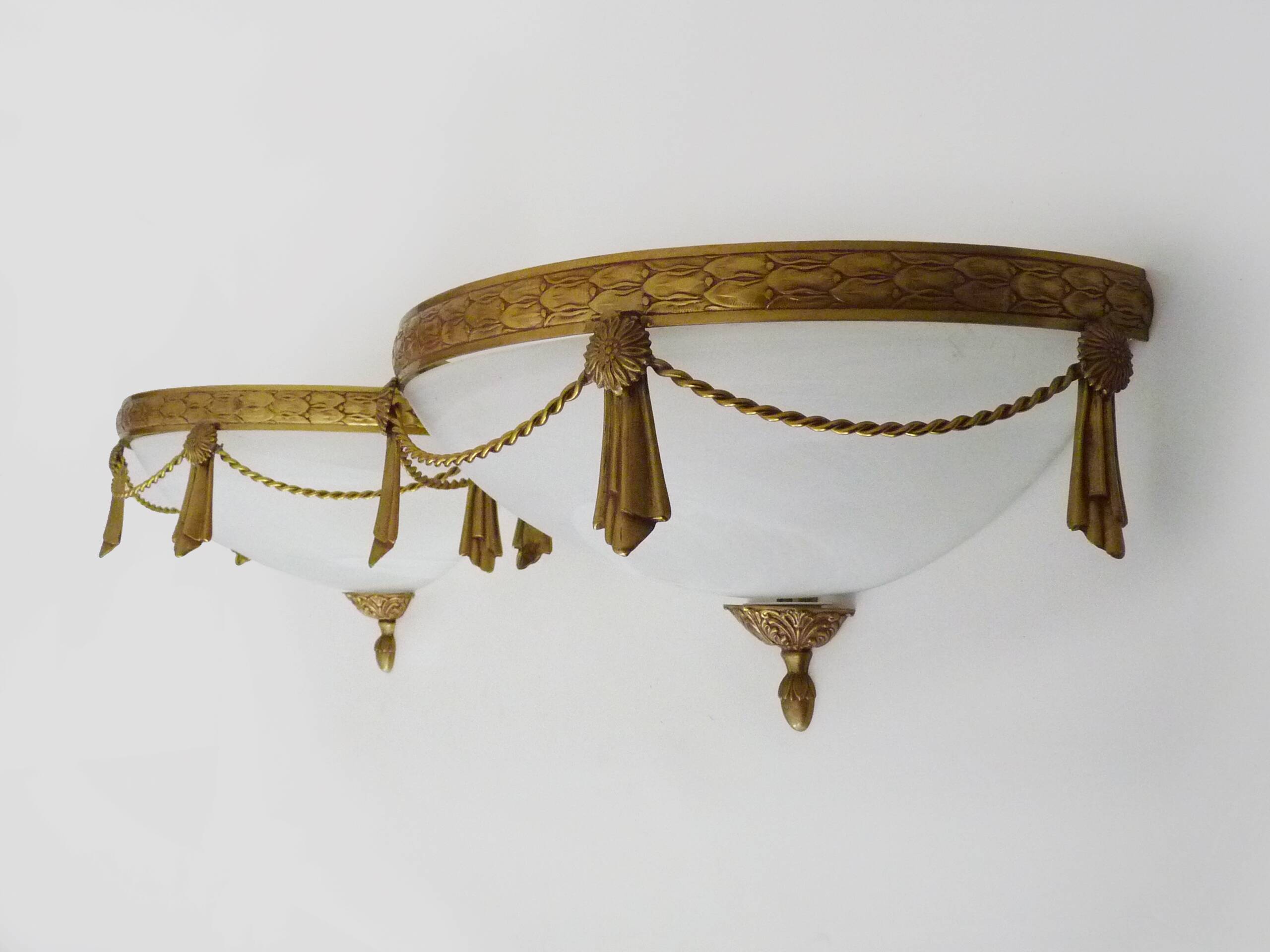 Large pair of half-moon wall lights in brass and glass maison zonca