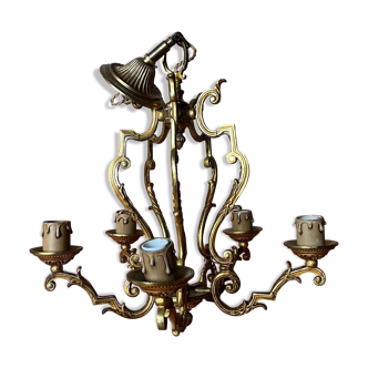 Gilt bronze chandelier 5 candles from the 1900s