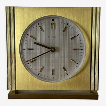 Vintage hollywood regency brass glass table clock by Kienzle, Germany 1960s