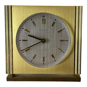 Vintage hollywood regency brass glass table clock by Kienzle, Germany 1960s