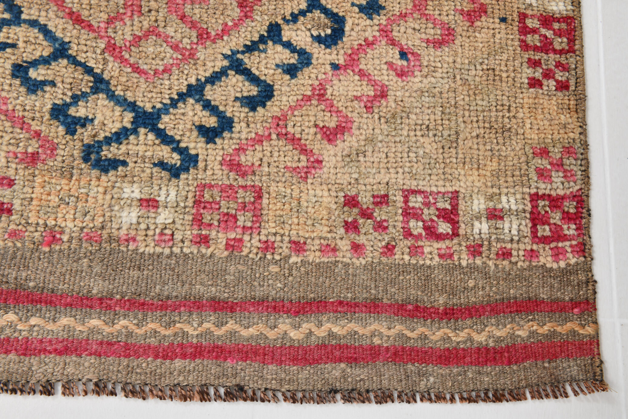 3x9 red & blue herki vintage runner rug 92x286cm