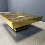 Etched brass and inlaid agate coffee table by Felix De Boussy, Belgium