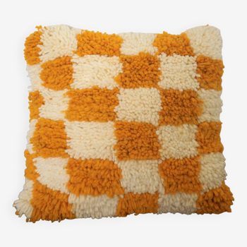 Berber cushion with orange and white checkerboard