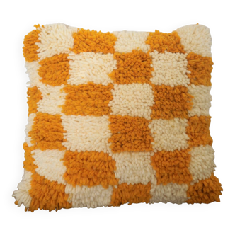 Berber cushion with orange and white checkerboard