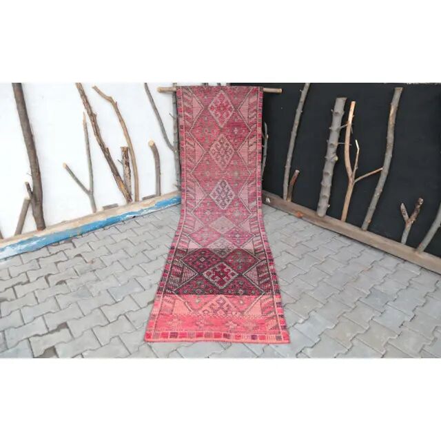 Tapis couloir turc vintage noué à la main des années 1960 - 82x361